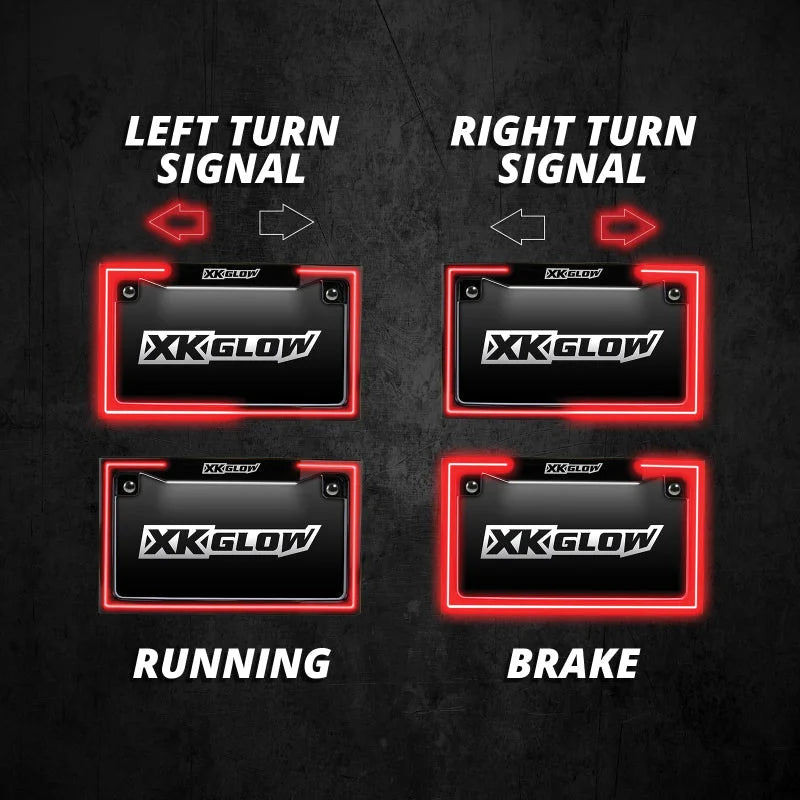 XK Glow Motorcycle License Plate Frame Light w/ Turn Signal - Chrome - Main Product View