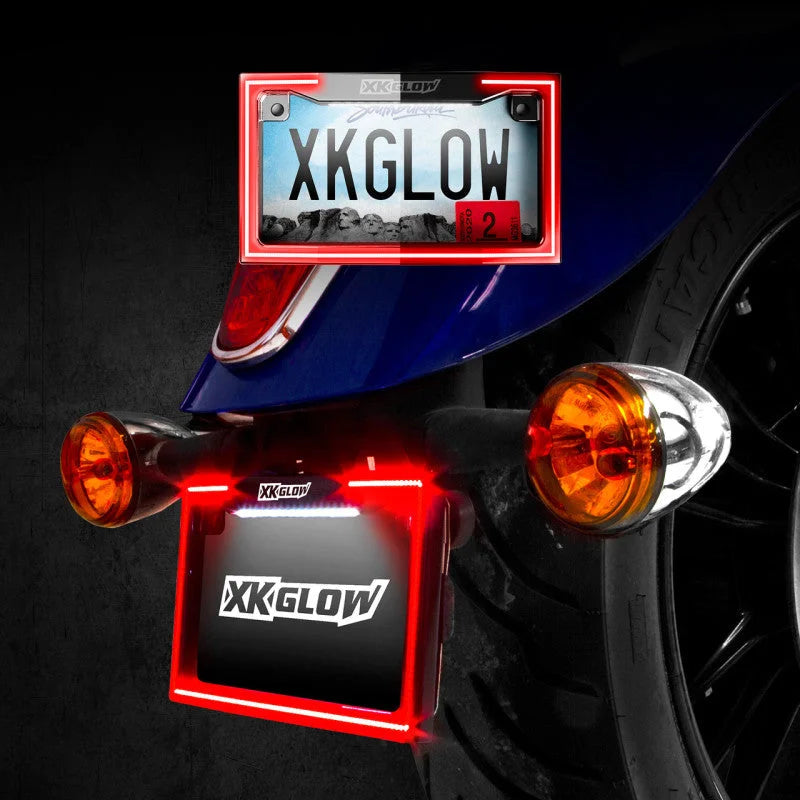 XK Glow Motorcycle License Plate Frame Light w/ Turn Signal - Chrome - Side View