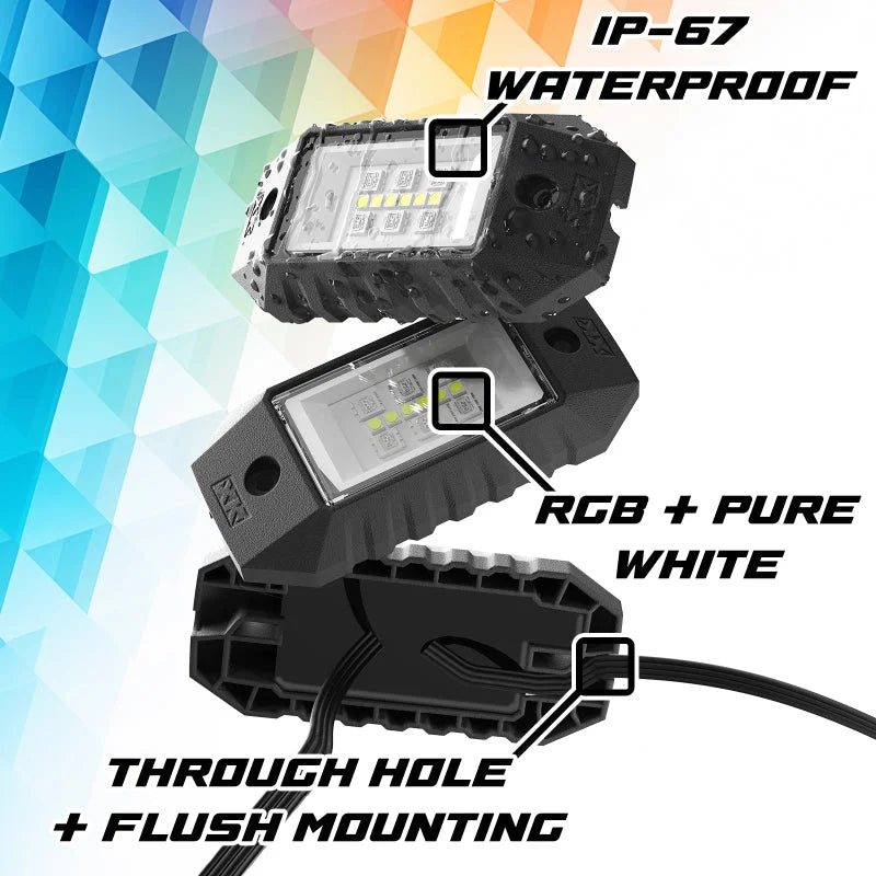 XK Glow RGBW 12pc Addressable LED Rock Light Kit - Side View