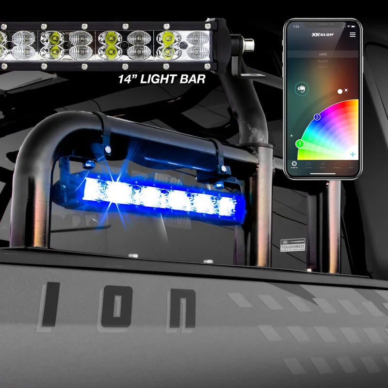 XK Glow RGBW Light Bar High Power Offroad Work/Hunting Light w/ Bluetooth Controller 14In - Installation View