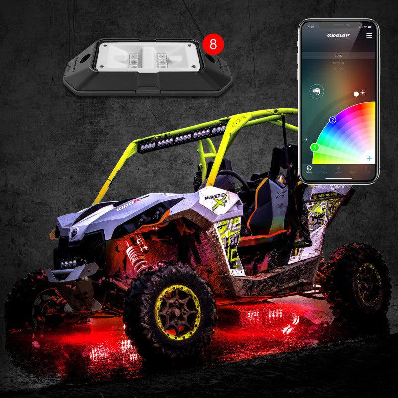 XK Glow Rock Light Advanced Kit w/ Dual-Mode Dash Mount Controller 8pc 6W LED - Side View