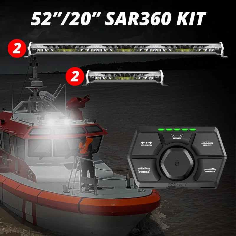XK Glow SAR360 Light Bar Kit Emergency Search and Rescue Light System White (2)52In (2)20In - Side View