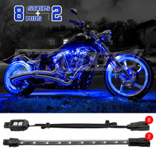 Load image into Gallery viewer, XK Glow Single Color XKGLOW LED Accent Light Motorcycle Kit Blue - 8xPod + 2x8InStrips - Main Product View