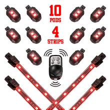 Load image into Gallery viewer, XK Glow Single Color XKGLOW LED Accent Light Motorcycle Kit Red - 10xPod + 4x8InStrips - Main Product View