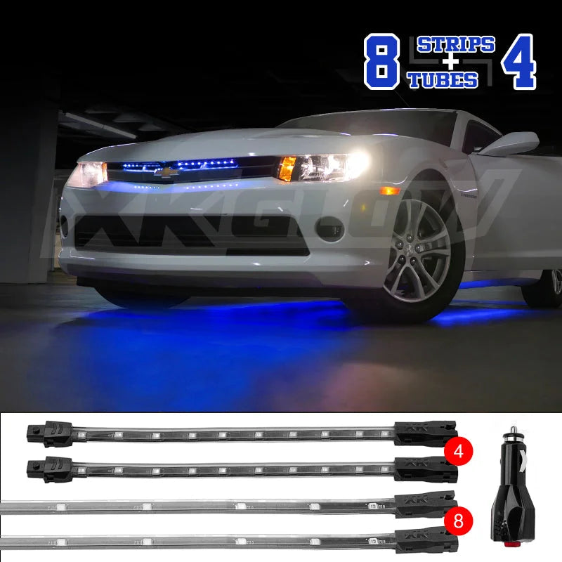 XK Glow Single Color XKGLOW UnderglowLED Accent Light Car/Truck Kit Blue - 8x24In Tube + 4x8In Strip - Main Product View