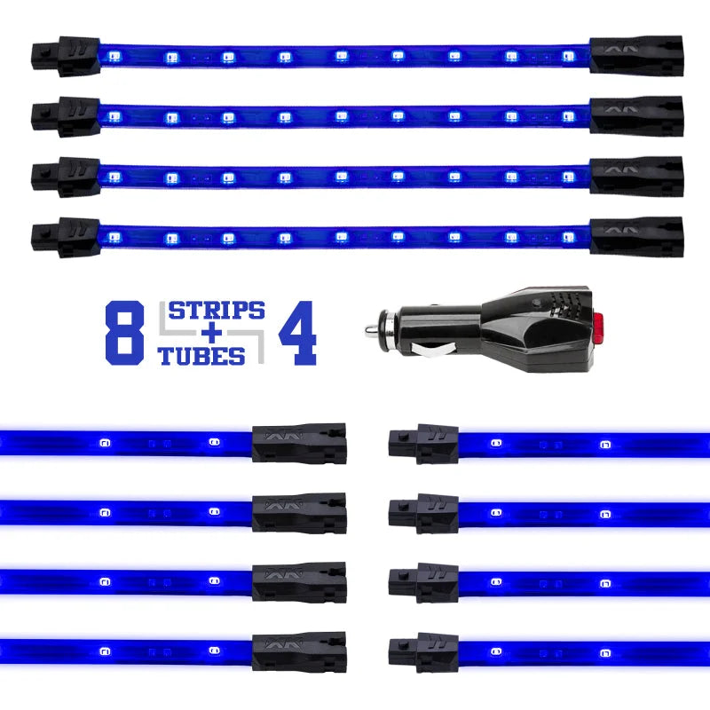 XK Glow Single Color XKGLOW UnderglowLED Accent Light Car/Truck Kit Blue - 8x24In Tube + 4x8In Strip - Detail View
