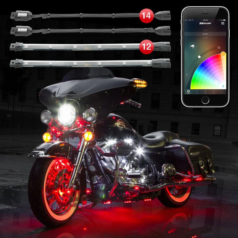 XK Glow Strip Million Color XKCHROME ATV/Motorcycle LED Accent Light Kit (14xPod + 12x10In) - Side View