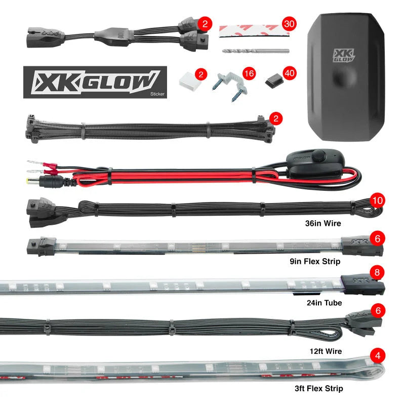 XK Glow Strip Million Color XKCHROME App Undercar Kit (8x24In Tube + 6x10In Strip + 4x36In) - Main Product View