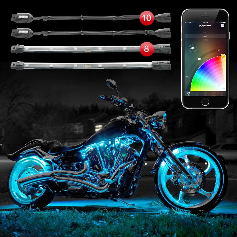 XK Glow Strip Million Color XKCHROME Smartphone App ATV/Motorcycle LED Light Kit 10XPod + 8X10In - Side View