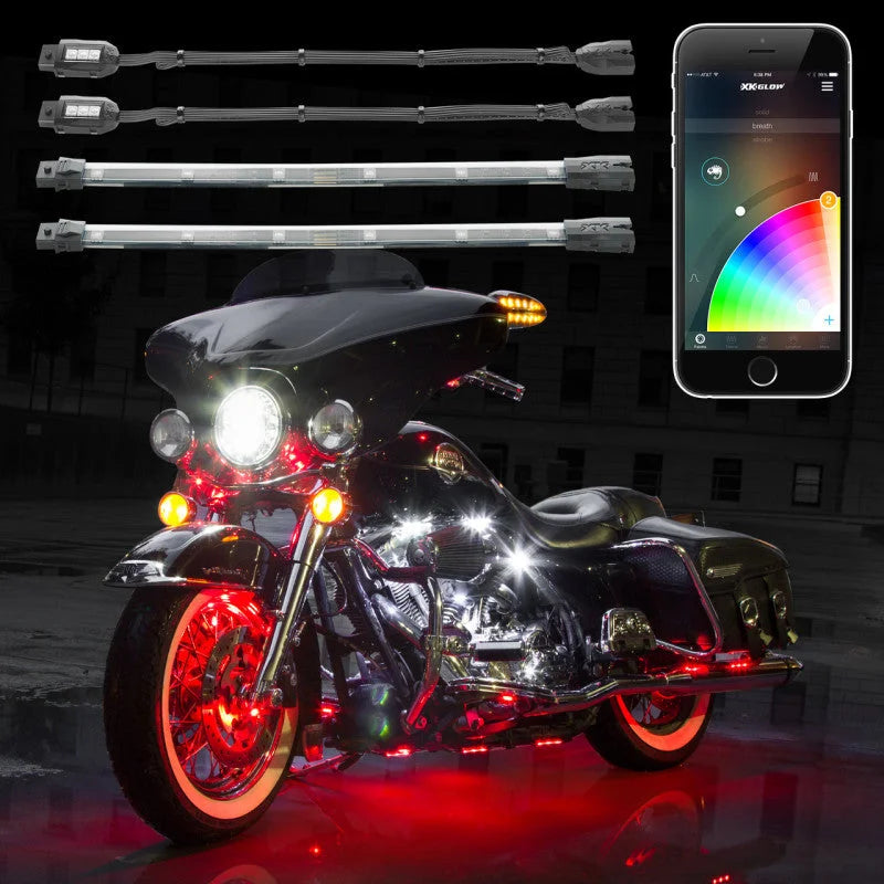 XK Glow Strip Million Color XKCHROME Smartphone App ATV/Motorcycle LED Light Kit 6xPod + 2x10In - Side View