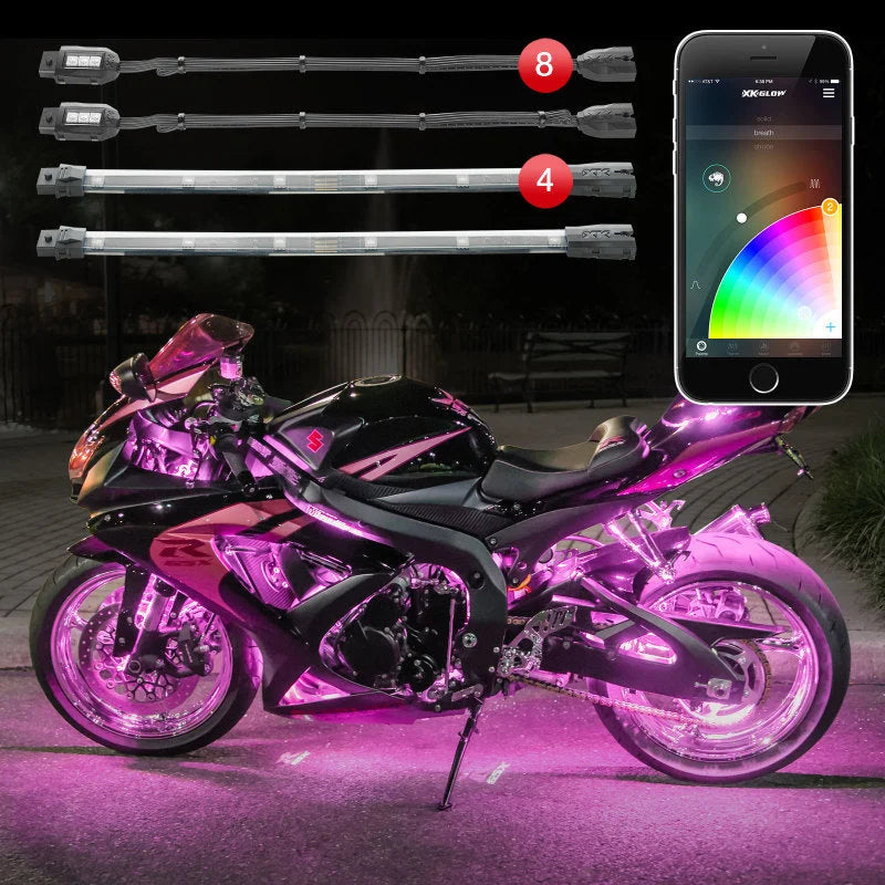 XK Glow Strip Million Color XKCHROME Smartphone App ATV/Motorcycle LED Light Kit 8xPod + 4x10In - Main Product View