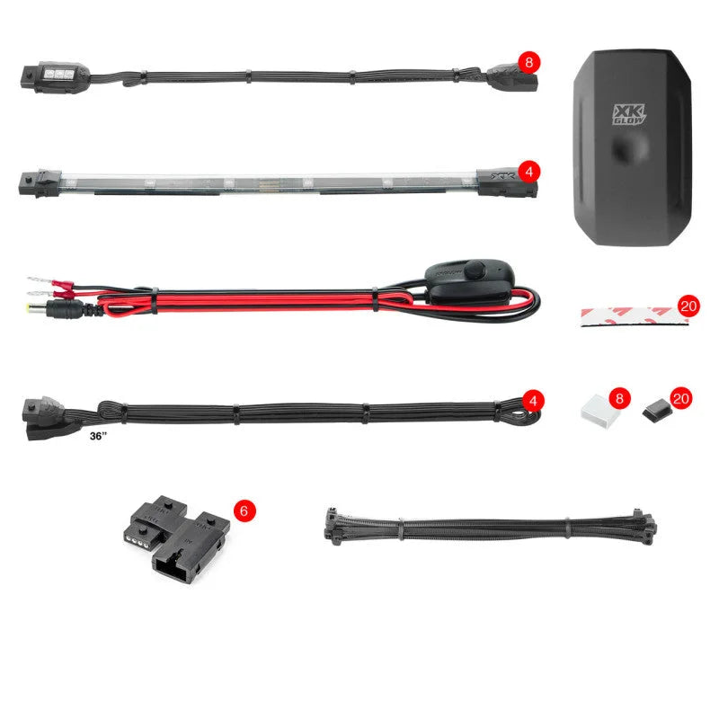 XK Glow Strip Million Color XKCHROME Smartphone App ATV/Motorcycle LED Light Kit 8xPod + 4x10In - Side View