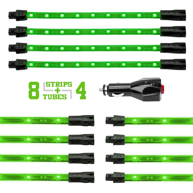 XK Glow Strip Single Color Underglow LED Accent Light Car/Truck Kit Green - 8x24In Tube + 4x8In - Detail View