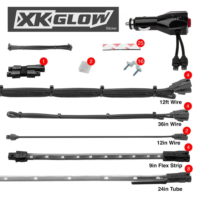 XK Glow Strip Single Color Underglow LED Accent Light Car/Truck Kit Light Blue - 8x24In + 4x 8In - Main Product View