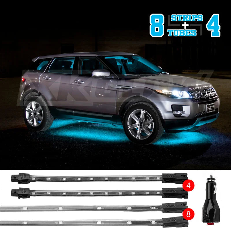 XK Glow Strip Single Color Underglow LED Accent Light Car/Truck Kit Light Blue - 8x24In + 4x 8In - Detail View
