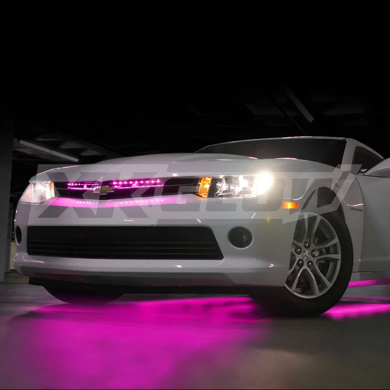 XK Glow Strip Single Color Underglow LED Accent Light Car/Truck Kit Pink - 8x24In Tube Car + 4x8In - Side View