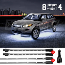 Load image into Gallery viewer, XK Glow Strip Single Color Underglow LED Accent Light Car/Truck Kit White - 8x24In Tube + 4x8In - Side View