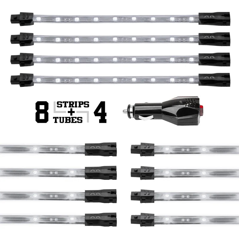 XK Glow Strip Single Color Underglow LED Accent Light Car/Truck Kit White - 8x24In Tube + 4x8In - Detail View