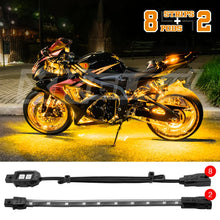 Load image into Gallery viewer, XK Glow Strips Single Color XKGLOW LED Accent Light Motorcycle Kit Amber - 8xPod + 2x8In - Main Product View