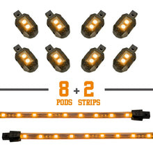 Load image into Gallery viewer, XK Glow Strips Single Color XKGLOW LED Accent Light Motorcycle Kit Amber - 8xPod + 2x8In - Detail View
