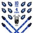 Load image into Gallery viewer, XK Glow Strips Single Color XKGLOW LED Accent Light Motorcycle Kit Blue - 10xPod + 4x8In - Detail View