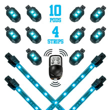 Load image into Gallery viewer, XK Glow Strips Single Color XKGLOW LED Accent Light Motorcycle Kit Light Blue - 10xPod + 4x8In - Main Product View