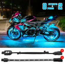 Load image into Gallery viewer, XK Glow Strips Single Color XKGLOW LED Accent Light Motorcycle Kit Light Blue - 8xPod + 2x8In - Main Product View