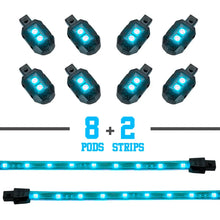 Load image into Gallery viewer, XK Glow Strips Single Color XKGLOW LED Accent Light Motorcycle Kit Light Blue - 8xPod + 2x8In - Detail View