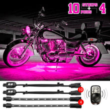 Load image into Gallery viewer, XK Glow Strips Single Color XKGLOW LED Accent Light Motorcycle Kit Pink - 10xPod + 4x8In - Side View