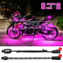 Load image into Gallery viewer, XK Glow Strips Single Color XKGLOW LED Accent Light Motorcycle Kit Pink - 8xPod + 2x8In - Main Product View