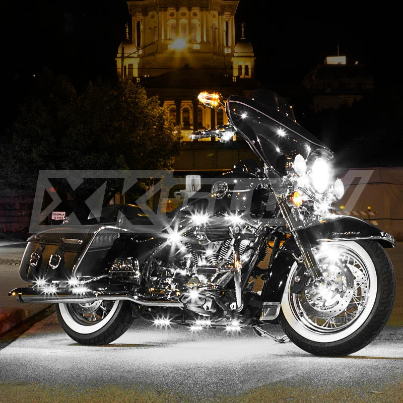 XK Glow Strips Single Color XKGLOW LED Accent Light Motorcycle Kit White - 8xPod + 2x8In - Main Product View