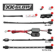 Load image into Gallery viewer, XK Glow Strips Single Color XKGLOW LED Accent Light Motorcycle Kit White - 8xPod + 2x8In - Side View