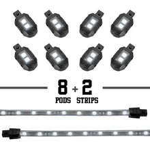 Load image into Gallery viewer, XK Glow Strips Single Color XKGLOW LED Accent Light Motorcycle Kit White - 8xPod + 2x8In - Detail View