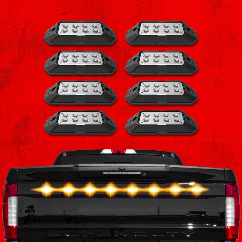 XK Glow Strobe Pod Lights w/ Traffic Modes Ultra Bright LEDs Multiple Modes + Solid On - Amber 8pc