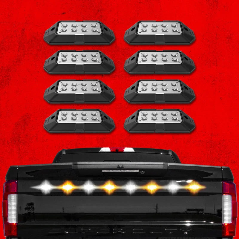 XK Glow Strobe Pod Lights w/ Traffic Modes Ultra LEDs Multiple Modes + Solid On - Red + Blue 8pc