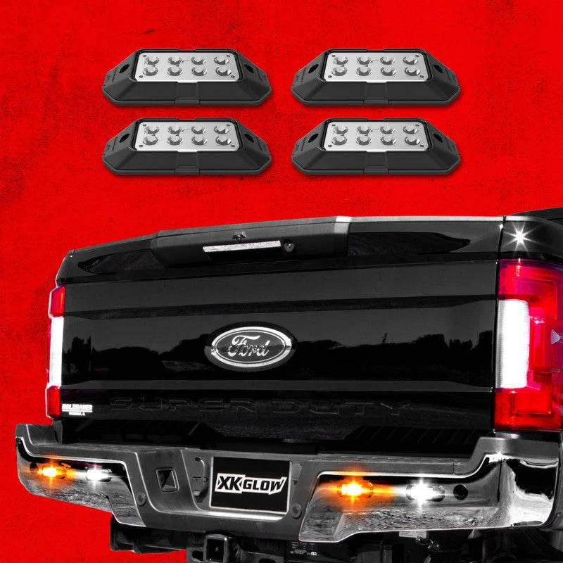 XK Glow Strobe Pod Lights w/ Traffic Modes Ultra LEDs Multiple Modes + Solid On - White + Amber 4pc - Side View