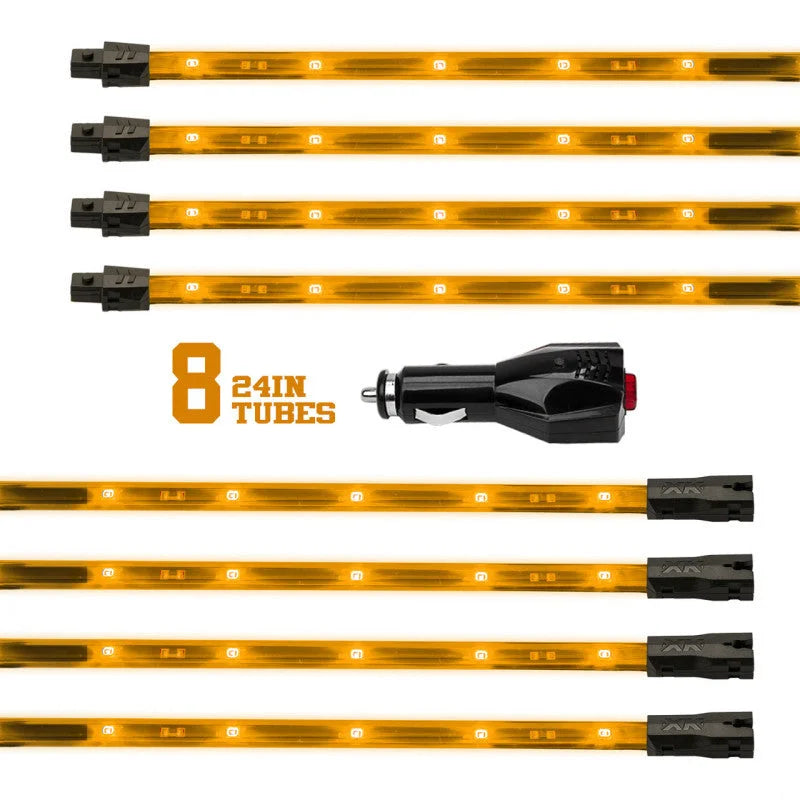 XK Glow Tube Single Color Underglow LED Accent Light Car/Truck Kit Amber - 8x24In - Detail View