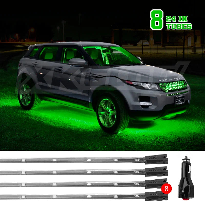 XK Glow Tube Single Color Underglow LED Accent Light Car/Truck Kit Green - 8x24In - Detail View