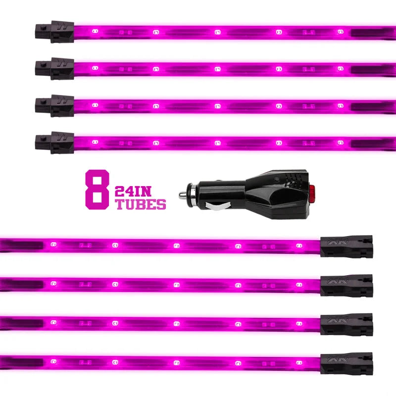 XK Glow Tube Single Color Underglow LED Accent Light Car/Truck Kit Pink - 8x24In - Side View