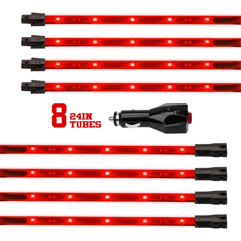XK Glow Tube Single Color Underglow LED Accent Light Car/Truck Kit Red - 8x24In - Detail View