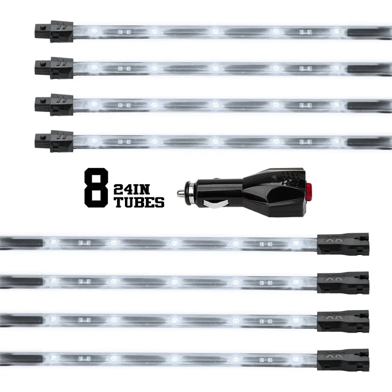 XK Glow Tube Single Color Underglow LED Accent Light Car/Truck Kit White - 8x24In - Detail View