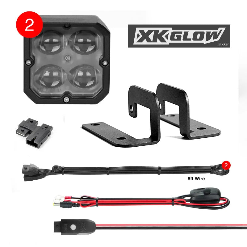 XK Glow XKchrome 20w LED Cube Light w/ RGB Accent Light Kit w/ Controller- Fog Beam 2pc - Back View