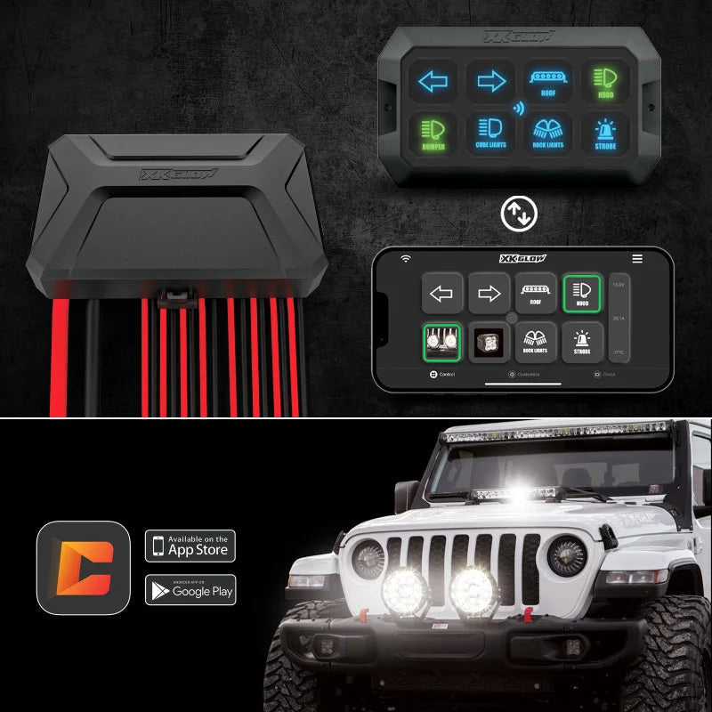 XK Glow XKcommand Bluetooth Switch Panel for Lights 12V Accessory Offroad - Back View