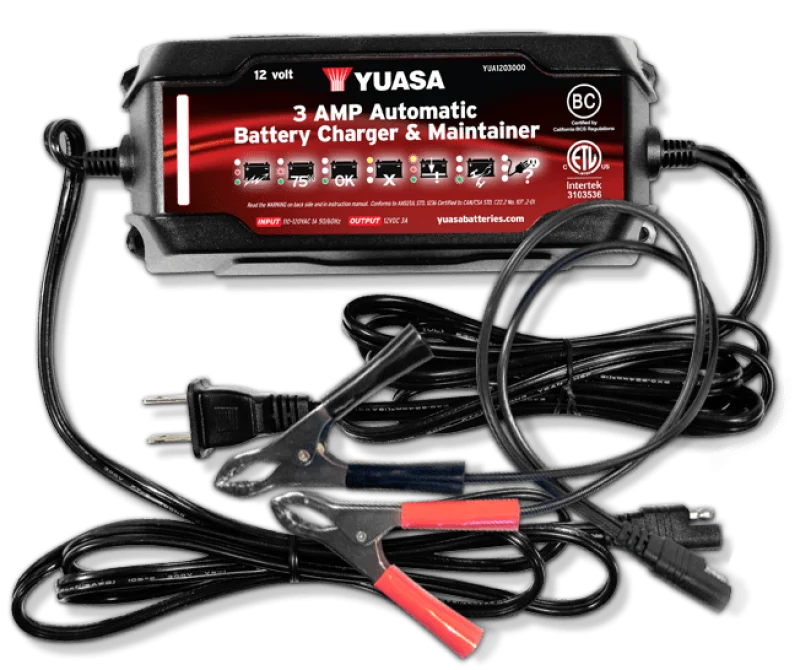 Yuasa 3 Amp Charger & Maintainer - 12V - Side View