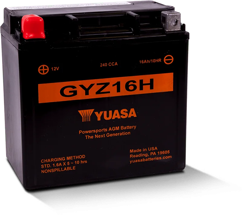 Yuasa GYZ16H High Performance Maintenance Free AGM 12-Volt Battery - Side View