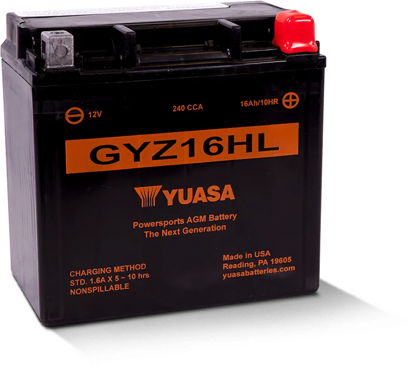 Yuasa GYZ16HL High Performance Maintenance Free AGM 12-Volt Battery - Side View