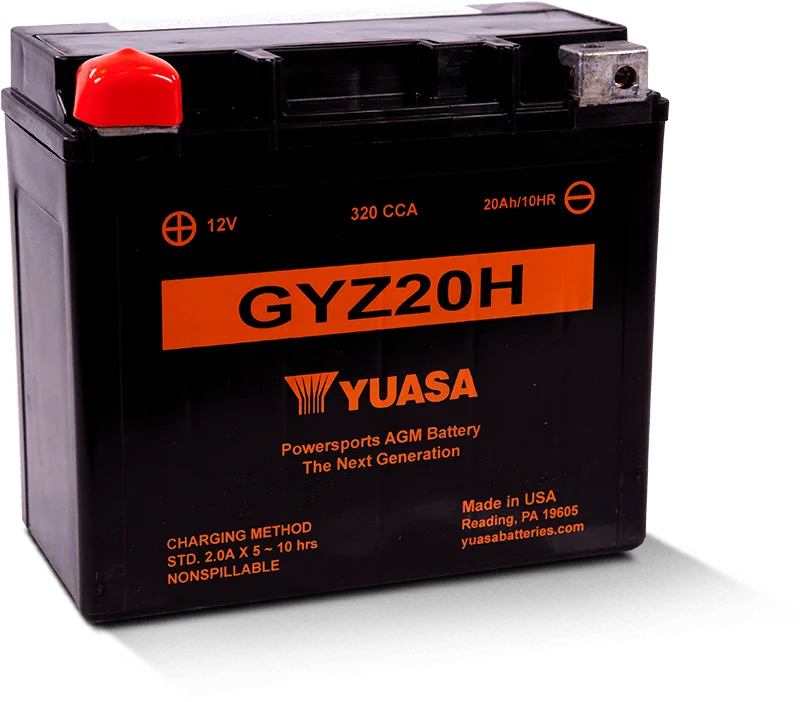 Yuasa GYZ20H High Performance Maintenance Free AGM 12-Volt Battery - Side View