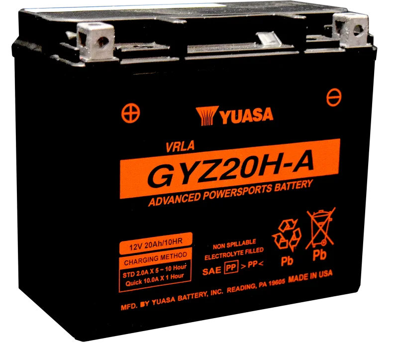 Yuasa GYZ20HA High Performance Maintenance Free AGM 12-Volt Battery - Side View