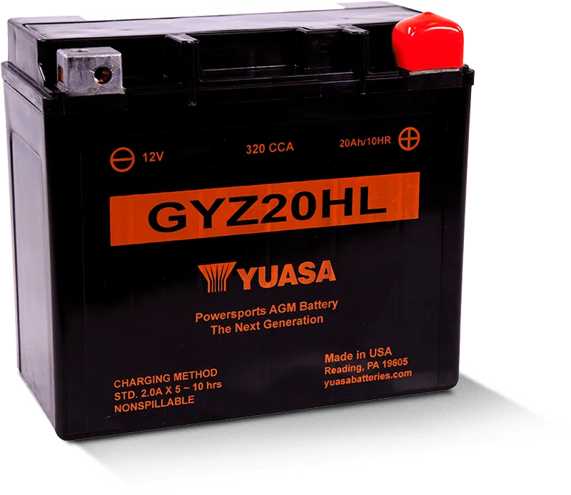 Yuasa GYZ20HL High Performance Maintenance Free AGM 12-Volt Battery - Side View