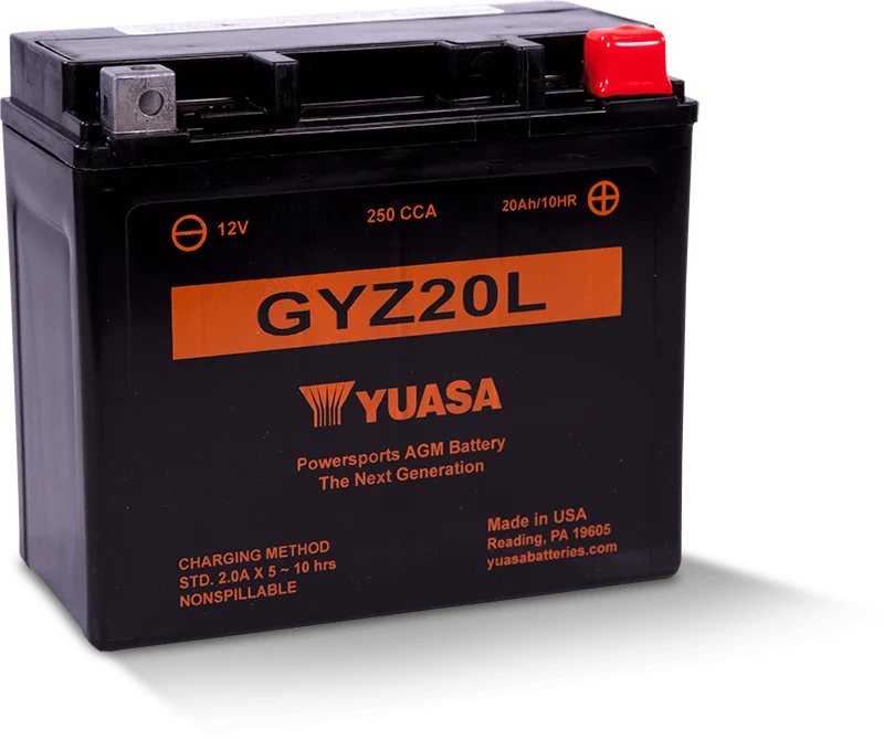 Yuasa GYZ20L High Performance Maintenance Free AGM 12-Volt Battery - Side View